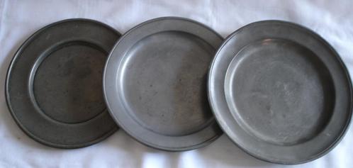 €25,00 voor ﻿3 MOOI ANTIEK TINNEN BORDJES - ooq, Antiek en Kunst, Antiek | Tin, Verzenden