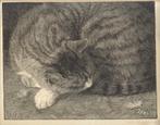 Johanna Haverkamp Machwirth litho "Poes & Vogelveertje",1918, Antiek en Kunst, Ophalen