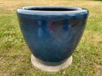 Grote kobalt blauw geglazuurde bloempot - 44 cm x 50 cm, Rond, Zo goed als nieuw, Aardewerk, Ophalen