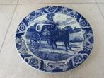 Delfts blauw wandbord - paard met wagen., Ophalen of Verzenden