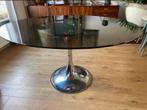 Vintage glazen tulip eettafel ovaal trompetvoet, Huis en Inrichting, Tafels | Eettafels, Ophalen, Ovaal, 50 tot 100 cm