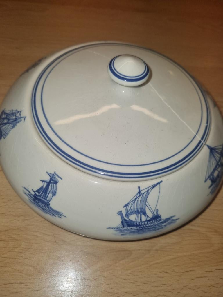 Delfts Blauw Bierpul & Schaal met Deksel - Beschadigd, Ophalen of Verzenden