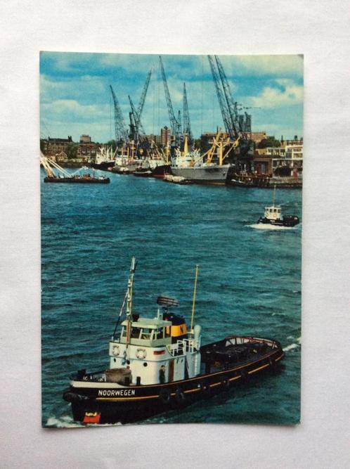 Rotterdam Havengezicht met sleepboot Noorwegen havenkranen, Verzamelen, Scheepvaart, Gebruikt, Kaart, Foto of Prent, Motorboot