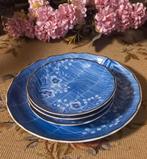 Set van 4 brocante schaaltjes, blauw, pastelbloemen, gemerkt, Ophalen of Verzenden