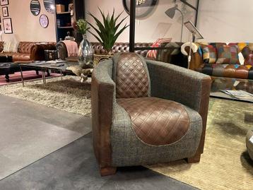 AVIATOR FAUTEUIL PILOTEN VINTAGE ESPRESSO LEER HARRIS TWEED beschikbaar voor biedingen