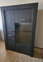 Moderne opbergkast met vitrine - Donkergrijs - 180 x 125 cm, Ophalen, 100 tot 150 cm, Modern, 150 tot 200 cm