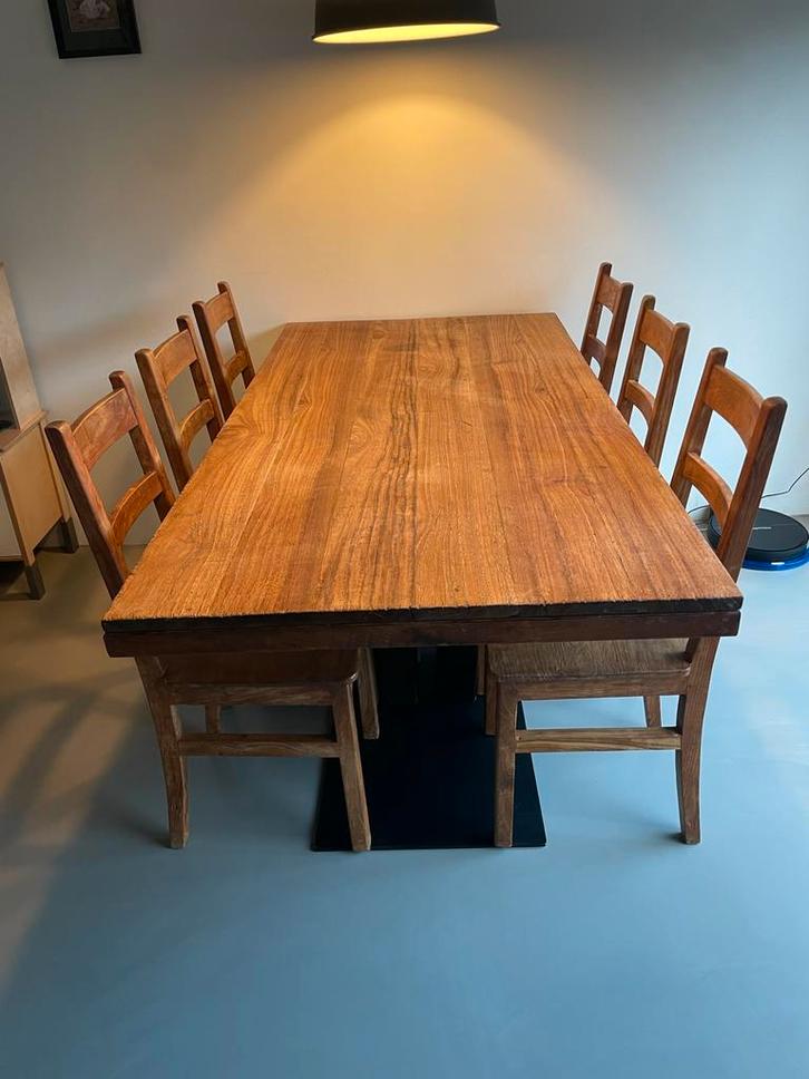 Teakhouten eettafel met stoelen, Huis en Inrichting, Tafels | Eettafels, Gebruikt, 50 tot 100 cm, 150 tot 200 cm, Vijf personen of meer