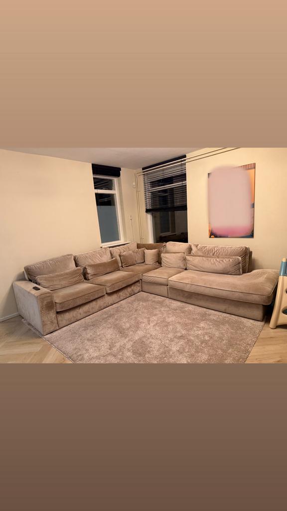 Luxe Hoekbank Beige Velvet - 280x300 cm, Huis en Inrichting, Banken | Bankstellen, 250 tot 300 cm, 100 tot 125 cm, Hoekbank, Ophalen of Verzenden