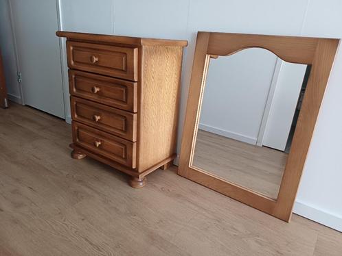 Ladekast met spiegel in eiken, Huis en Inrichting, Kasten | Ladekasten, Gebruikt, Minder dan 100 cm, 50 tot 100 cm, 25 tot 50 cm