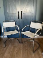 2 vintage buisframe stoelen wit leer, Twee, Leer, Wit, Zo goed als nieuw
