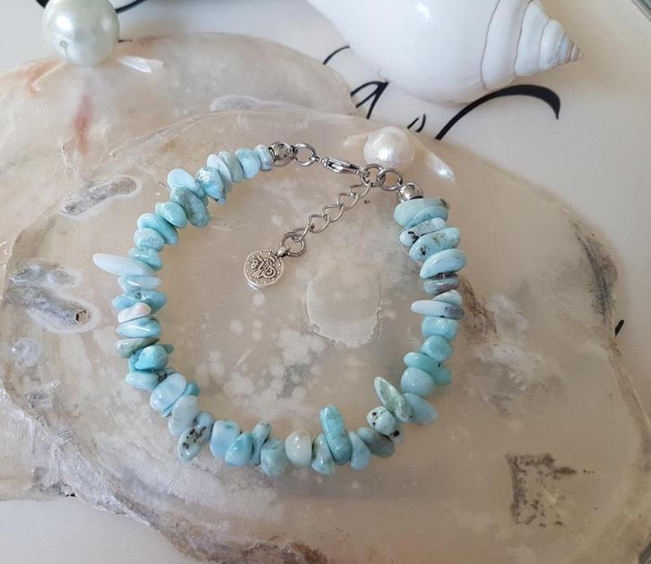 Larimar Armband Edelsteen Chips/Split verstelbaar, Sieraden, Tassen en Uiterlijk, Armbanden, Nieuw, Overige materialen, Blauw