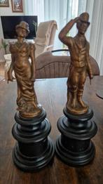 2 oude bronzen beeldjes, Huis en Inrichting, Woonaccessoires | Zuilen en Pilaren, Ophalen of Verzenden, Zo goed als nieuw