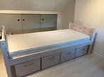 Whitewash Flexa bed met 4 lades, Ophalen, 90 cm, Eenpersoons, Wit