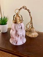 Antieke Art Deco hanglamp roze gemarmerd glas messing., Ophalen of Verzenden, Zo goed als nieuw, Antiek Vintage Art Deco, Minder dan 50 cm