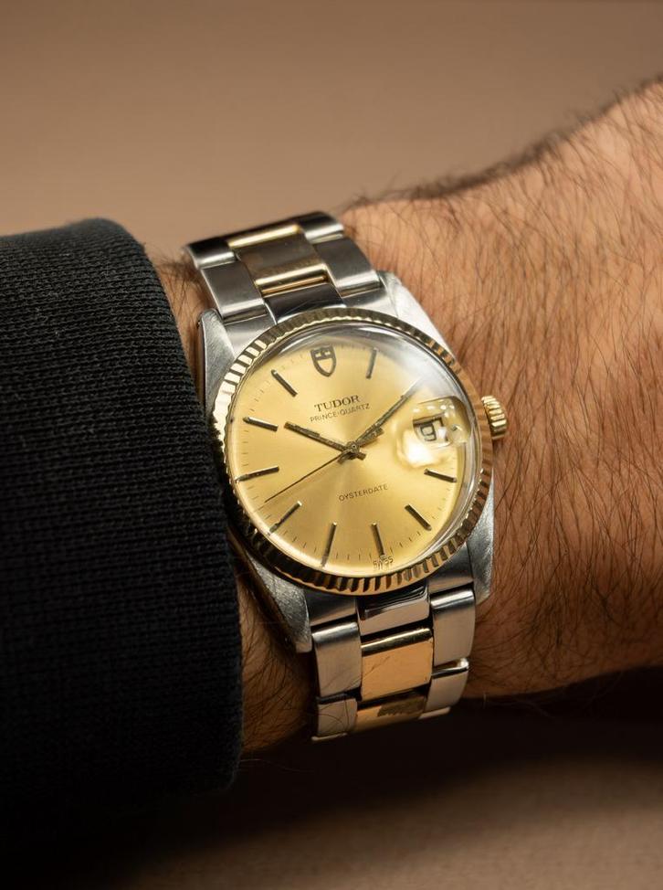 Tudor Prince Quartz 34 / Full set / Goud staal / 1995, Sieraden, Tassen en Uiterlijk, Horloges | Heren, Zo goed als nieuw, Polshorloge