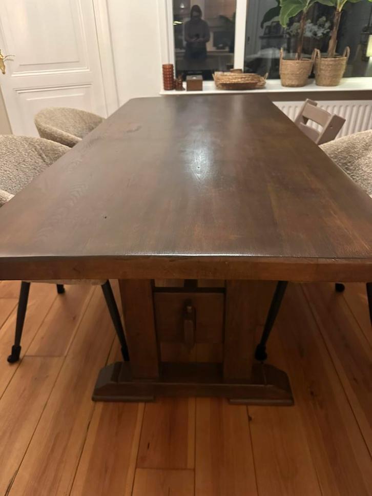 Massief houten kloostertafel - 200x90 cm, Huis en Inrichting, Barren, Gebruikt, Ophalen