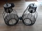 2 zwarte metaal draad hanglampen, Huis en Inrichting, Lampen | Hanglampen, Ophalen, Gebruikt, Metaal, Minder dan 50 cm