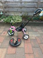 Roze driewieler met duwstang en voetenplank en bakje, Kinderen en Baby's, Speelgoed | Buiten | Voertuigen en Loopfietsen, Ophalen