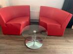 Rode leren bankdelen + 2 bijzettafels, Ophalen, Gebruikt, Rood, Leer