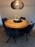 Eettafel met 4 draaibare stoelen - Mango hout, Huis en Inrichting, Tafels | Eettafels, Ophalen, Rond, Mango hout, Vier personen