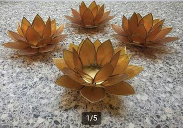 4 x Lotus sfeerlicht oranje goudrand groot beschikbaar voor biedingen