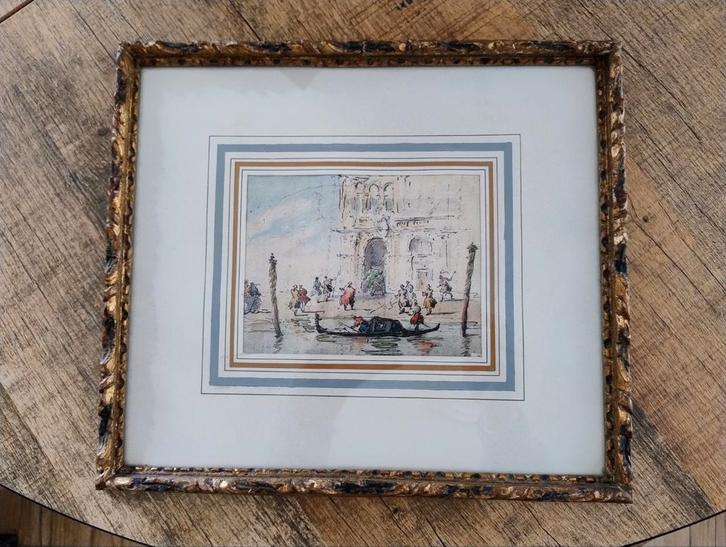 Schilderij met bladgoud lijst, Antiek en Kunst, Kunst | Etsen en Gravures, Ophalen of Verzenden