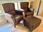 Leren fauteuils met hocker, Ophalen, Zo goed als nieuw, 75 tot 100 cm, Leer