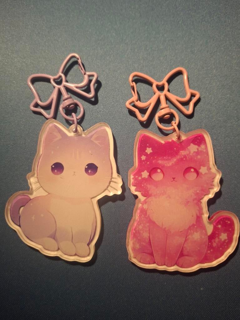 Pastel paars en roze Kat Sleutelhanger - Schattig!, Ophalen of Verzenden, Nieuw