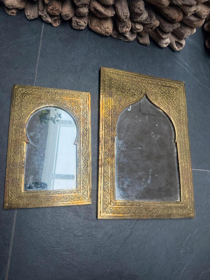 Marokkaanse handwerk spiegel metaal arabisch oosters, Huis en Inrichting, Woonaccessoires | Spiegels, Gebruikt, Minder dan 50 cm
