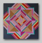 Kleurige ruitvorm op donkere achtergrond, Ophalen, Nieuw, Schilderij, 50 tot 75 cm
