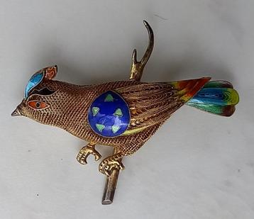 Vintage Chinese Sterling Silver Gilt & Enamel Bird Brooch  beschikbaar voor biedingen