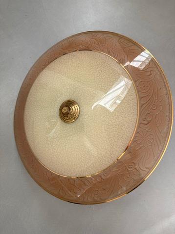 Antieke/ vintage plafonnière van glas, 60cm jaren 50/60 beschikbaar voor biedingen