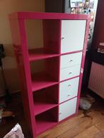 Roze hoogglans IKEA Kallax kast met deurtjes en lades, Ophalen, Kunststof, 100 tot 150 cm, Zo goed als nieuw