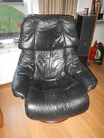 Stressless Ekornes fauteuil + hocker (zwart leder), Ophalen, Minder dan 75 cm, Zo goed als nieuw, Leer
