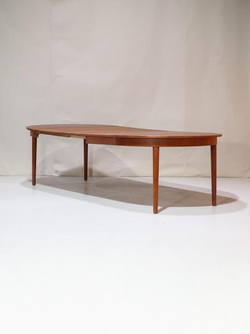Uitschuifbare ronde eettafel teakhout vintage Deens, Huis en Inrichting, Tafels | Eettafels, Zo goed als nieuw, 100 tot 150 cm