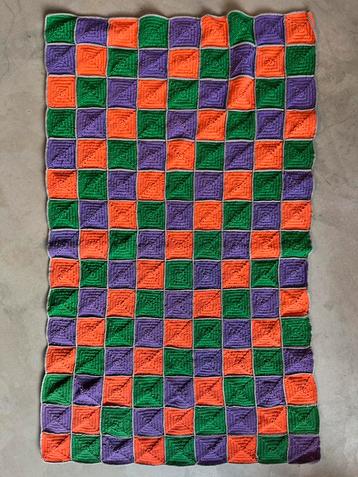 Deken Kinderdeken Gehaakt Paars Oranje Groen Katoen beschikbaar voor biedingen