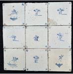 Fraai tableau van 9 antieke Delftse tegels met engelfiguren, Ophalen of Verzenden