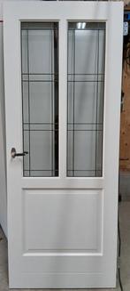 Binnendeur wit met glas in lood, Ophalen, Hout, 80 tot 100 cm, Minder dan 200 cm