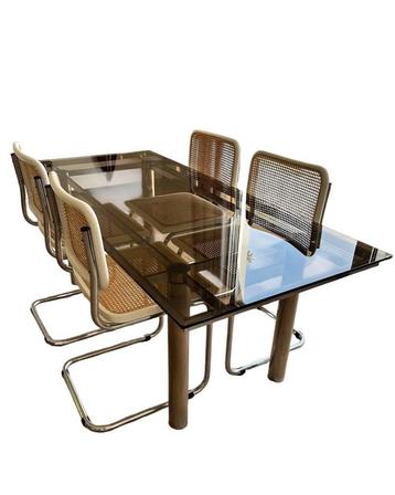 Gavina / Knoll vintage chromen eettafel met smoked glass beschikbaar voor biedingen