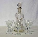 Oude mondgeblazen knijpfles met 9 glaasjes., Antiek en Kunst, Antiek | Glas en Kristal, Ophalen of Verzenden