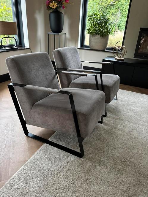 2 velours grijze lounge stoelen Trendhopper, Huis en Inrichting, Stoelen, Zo goed als nieuw, Twee, Stof, Grijs, Ophalen