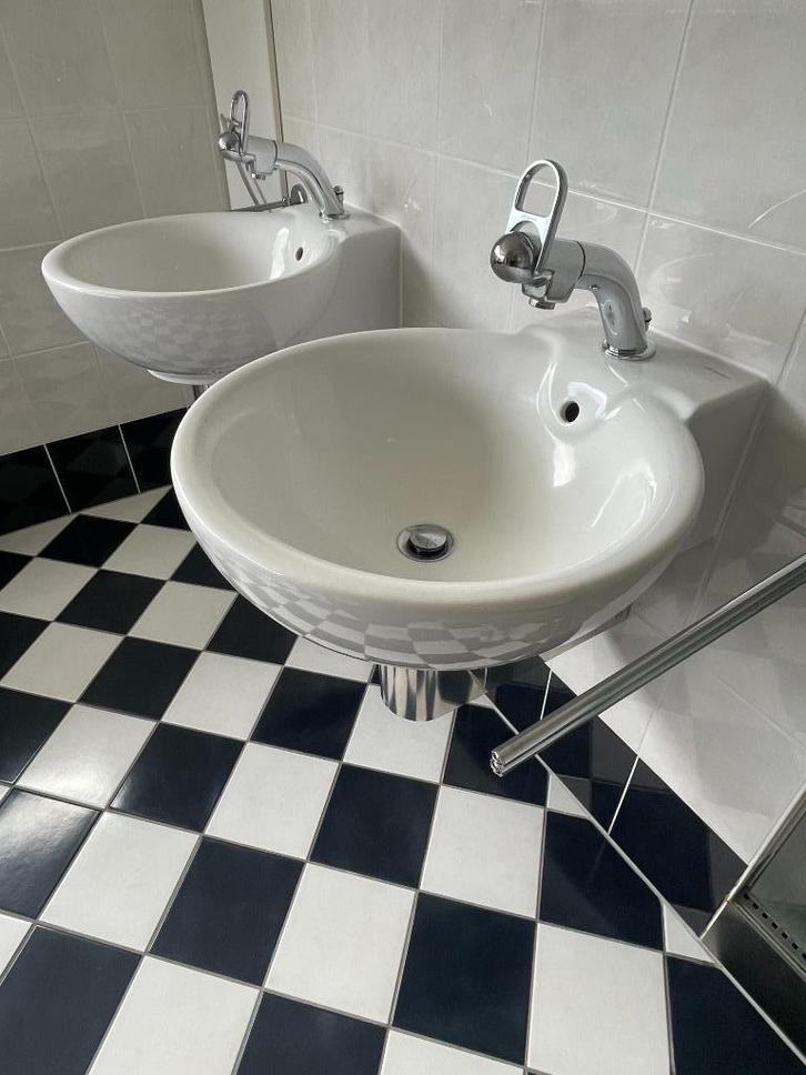 2x Sphinx Atlantic wastafel compleet met syfonkap en kraan, Doe-het-zelf en Verbouw, Sanitair, Zo goed als nieuw, Wastafel, Chroom