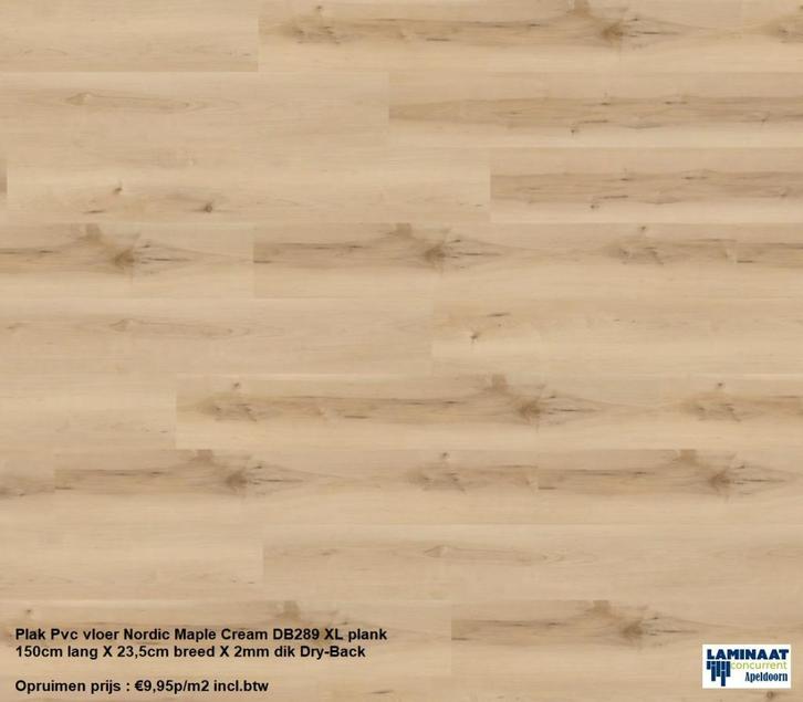 Pvc Plak XL Nordic Maple Cream Opruimen prijs : €9,95p/m2, Huis en Inrichting, Stoffering | Vloerbedekking, Nieuw, Laminaat, Crème