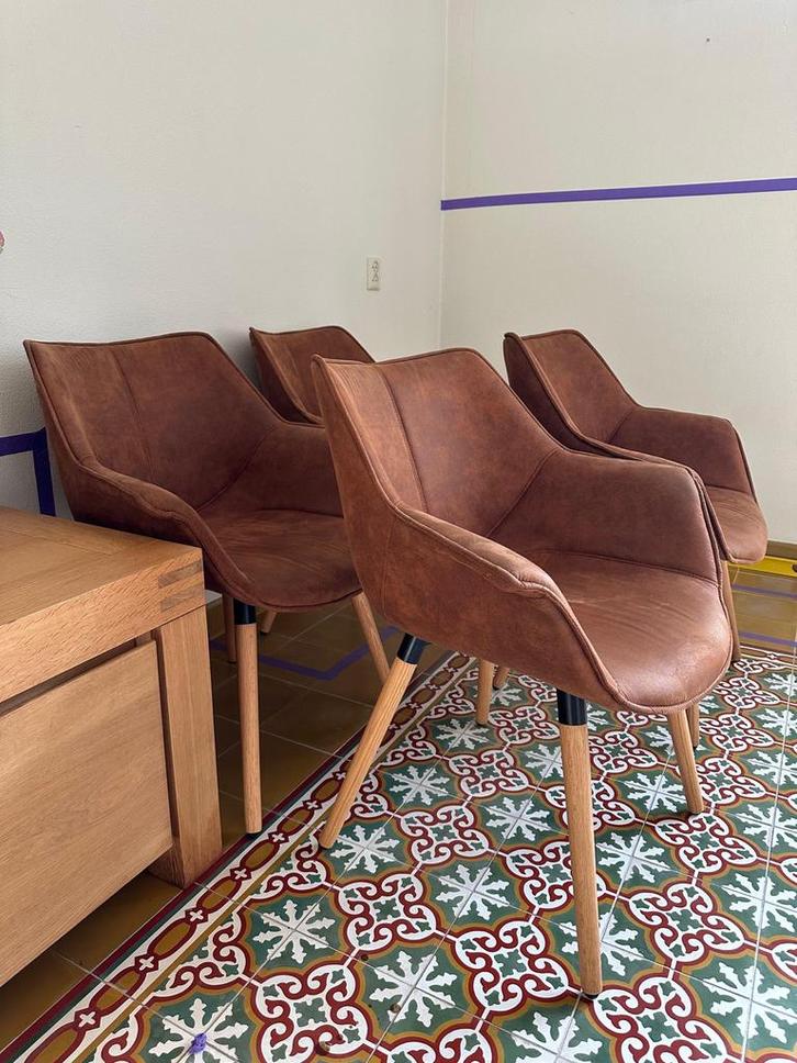 Set van 4 Bruine Design eetkamer Stoel, Antiek en Kunst, Antiek | Meubels | Stoelen en Banken, Ophalen