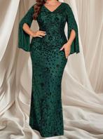 Elegante groene galajurk met splitmouwen mt 48/50, Maat 38/40 (M), Galajurk, Blauw, Nieuw