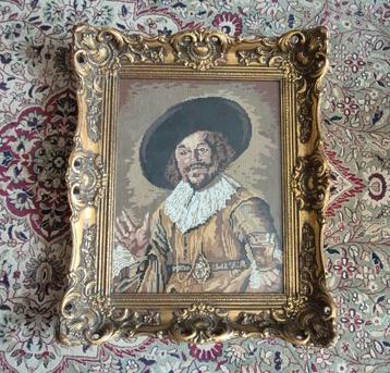 De vrolijke drinker Frans Hals ingelijst borduurwerk, ca '50 beschikbaar voor biedingen