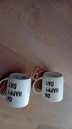 2 stuks Mokken / bekers happy day nieuw, Nieuw, Ophalen of Verzenden, Overige stijlen, Kop(pen) en/of Schotel(s)