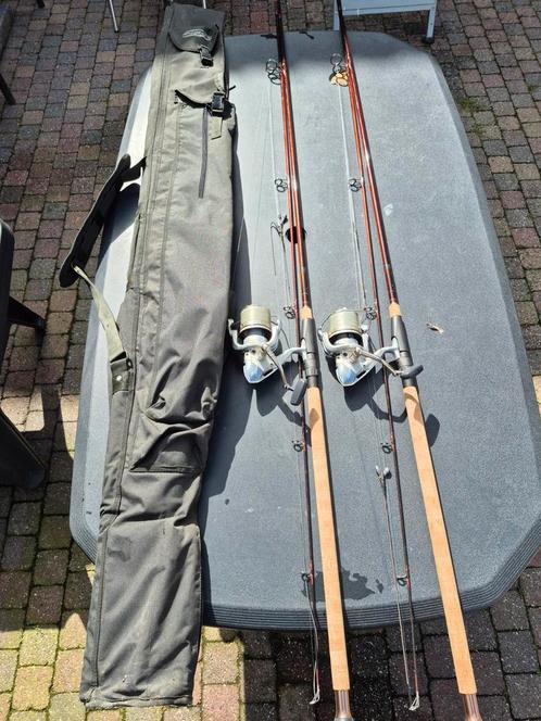 Karperhengels set Shimano molens + fudraal, Watersport en Boten, Hengelsport | Karpervissen, Gebruikt, Complete set, Ophalen