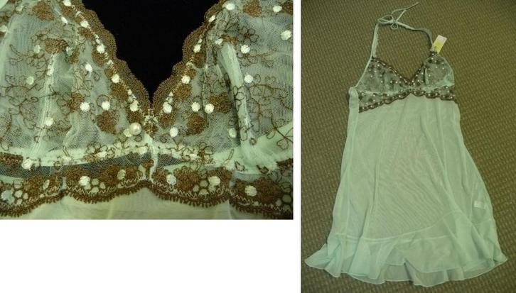 Luxe sexy satijnen nachtjurk groene kraaltjes Valentijnsdag, Kleding | Dames, Pyjama's, Nieuw, Maat 38/40 (M), Ophalen of Verzenden