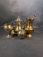 Messing / koperkleurige set 4-delig – theepot, kan & bekers, Ophalen of Verzenden